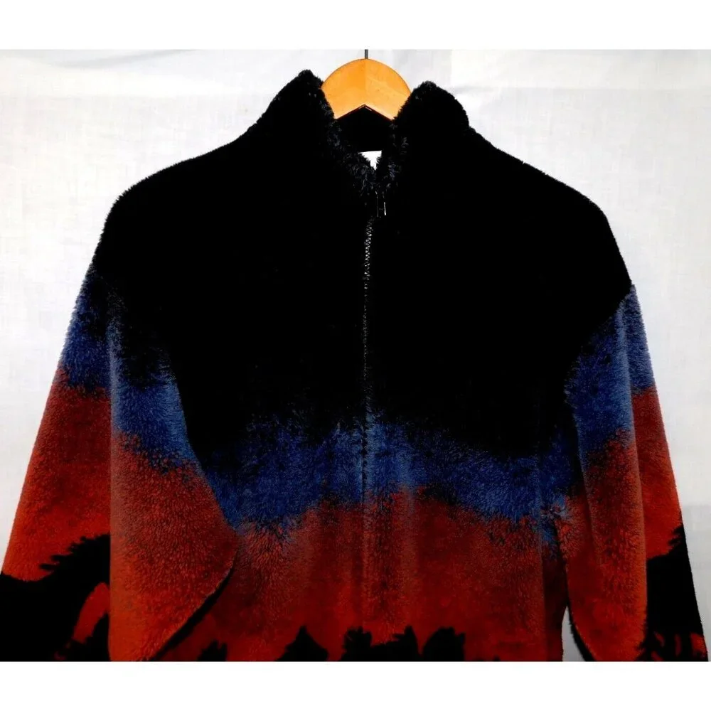 VTG 90s Unisex Adult XL Full Zip Plush Fleece Jacket Sunset running Wild Horses - Picture 2 of 7